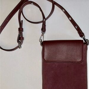 Madison West Suede Adjustable Crossbody Purse Dark Burgundy